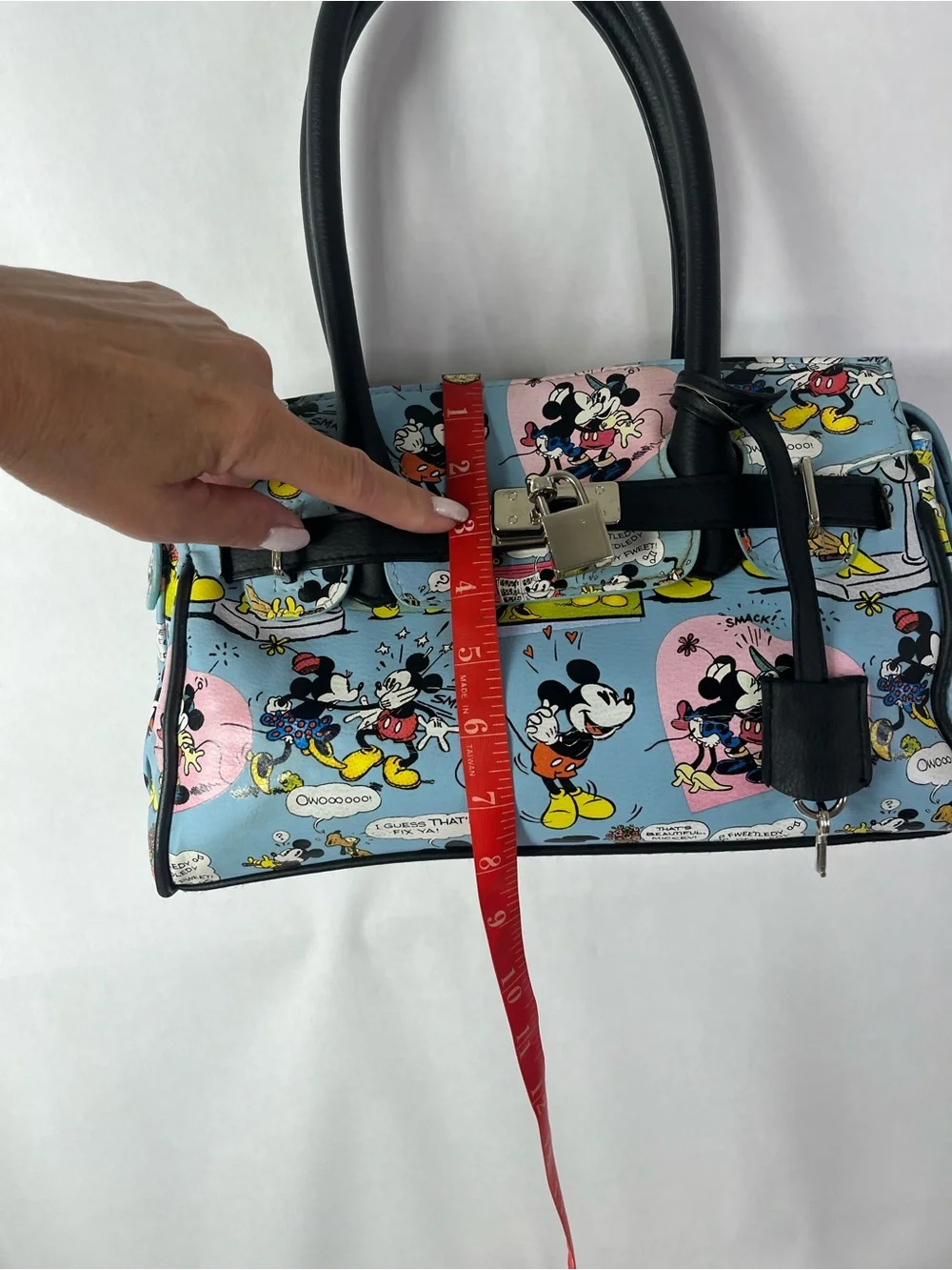 Disney Blue Mickey & Minnie Cartoon Satchel with Black Trim